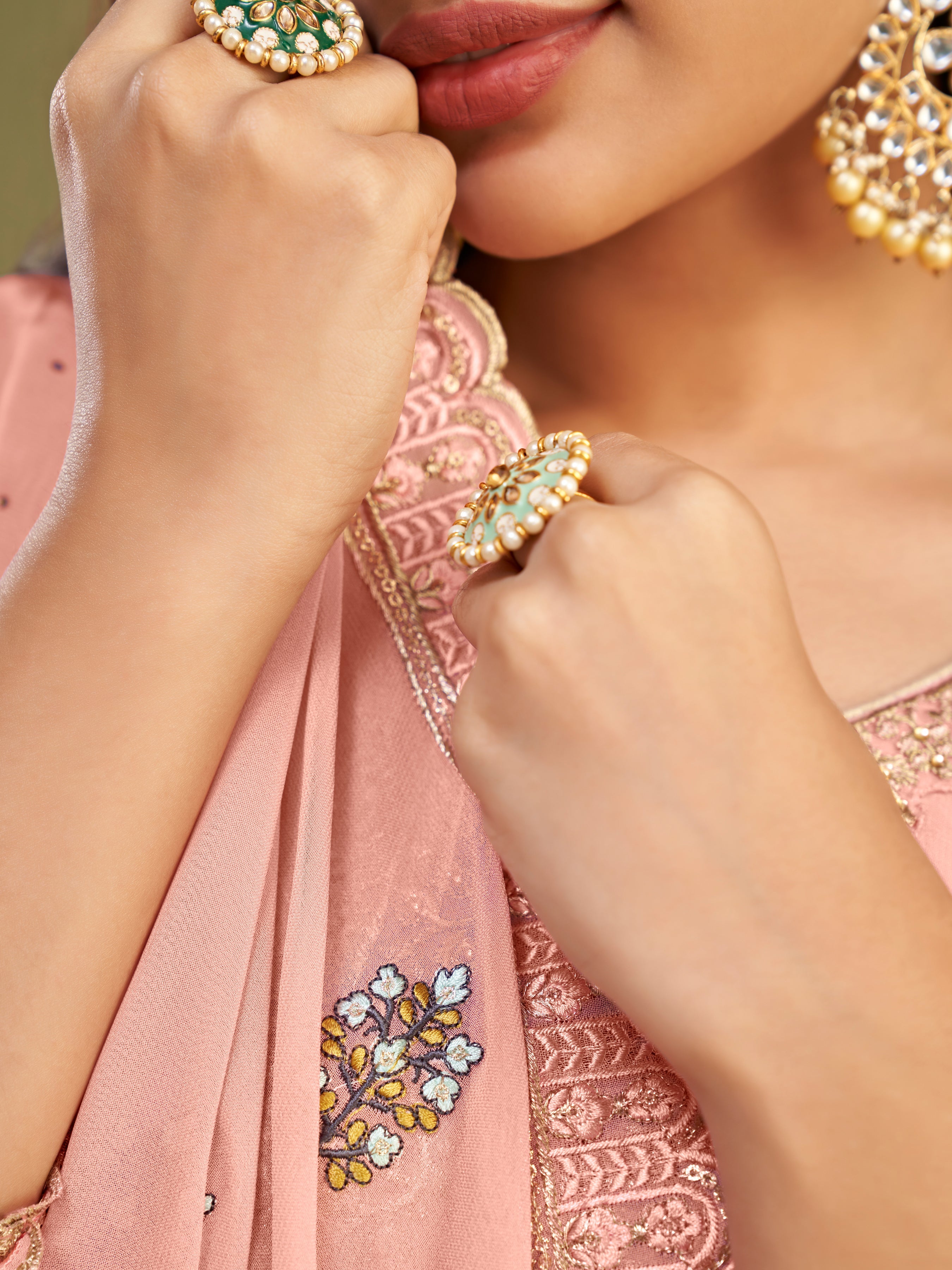 Gajri Georgette Kurta Set With Multi Thread Embroidered With Swarovski Work