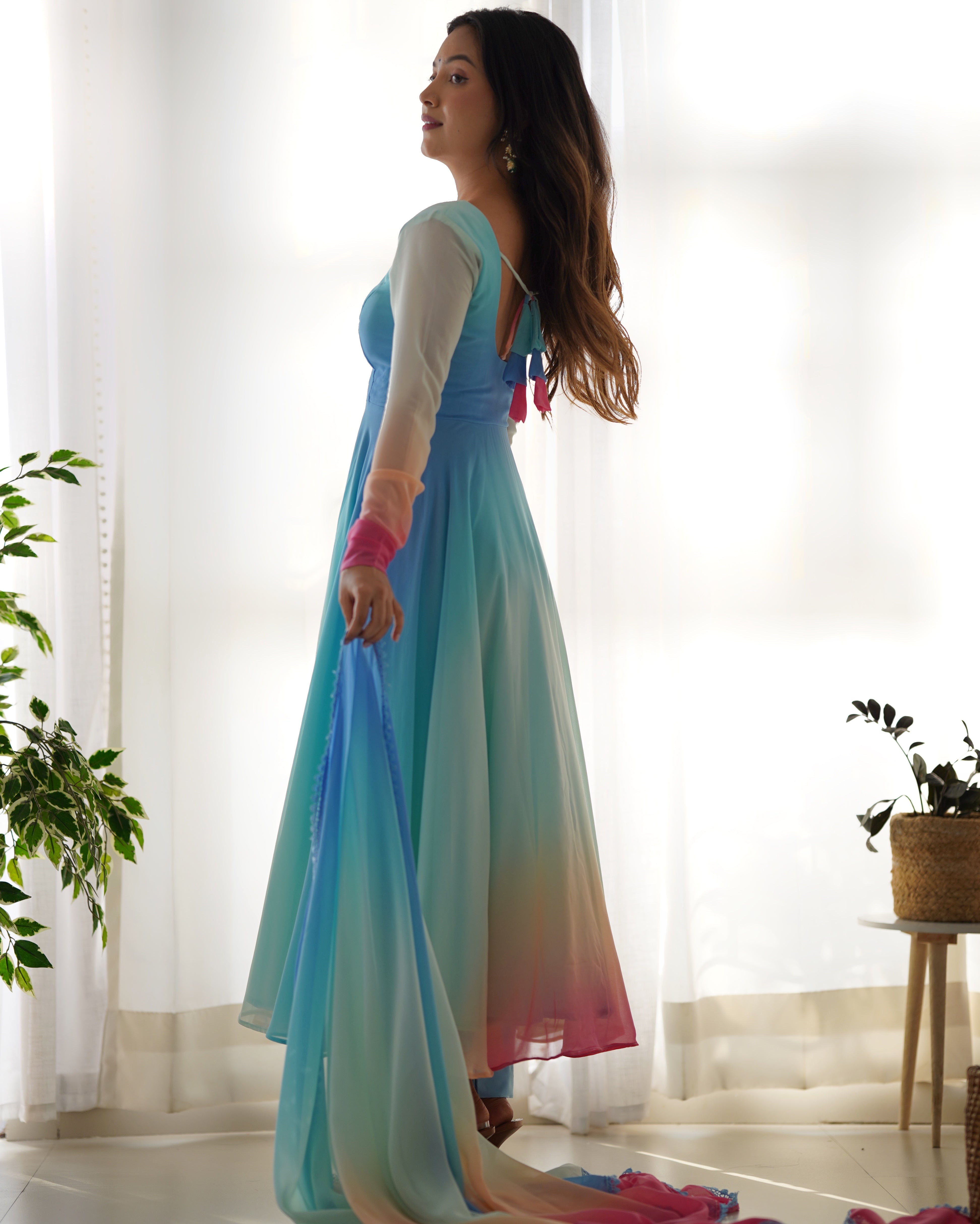 Multicolor Pure Soft Fox Georgette Kurta Set With Solid