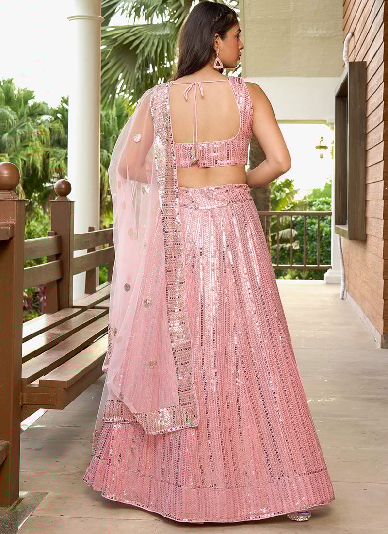 Light Pink Sequin Embroidery Lehenga