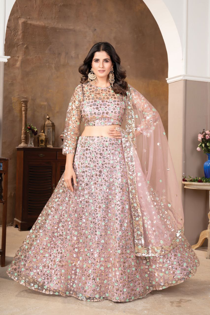Pink Net With sequin work Party Wear Lehenga