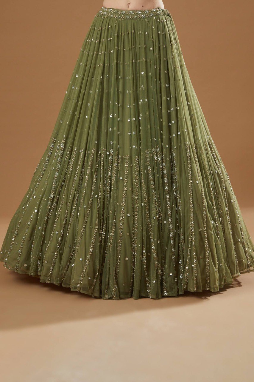 Olive Zari Mirror Work Lehenga