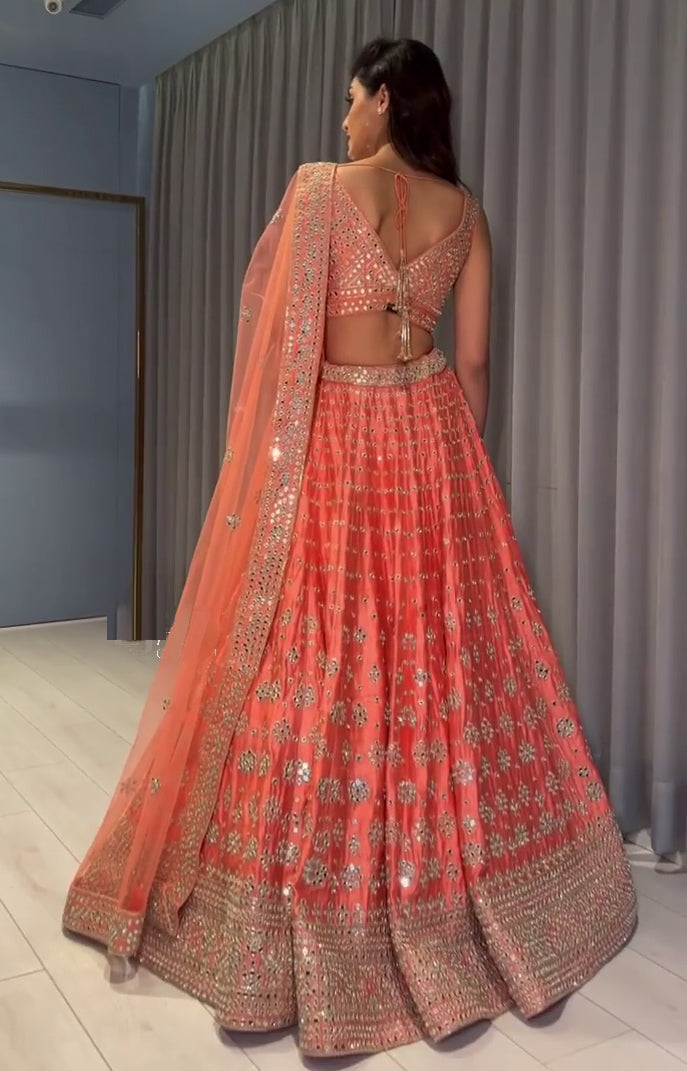 Orange Silk Lehenga With Zari Embroidery
