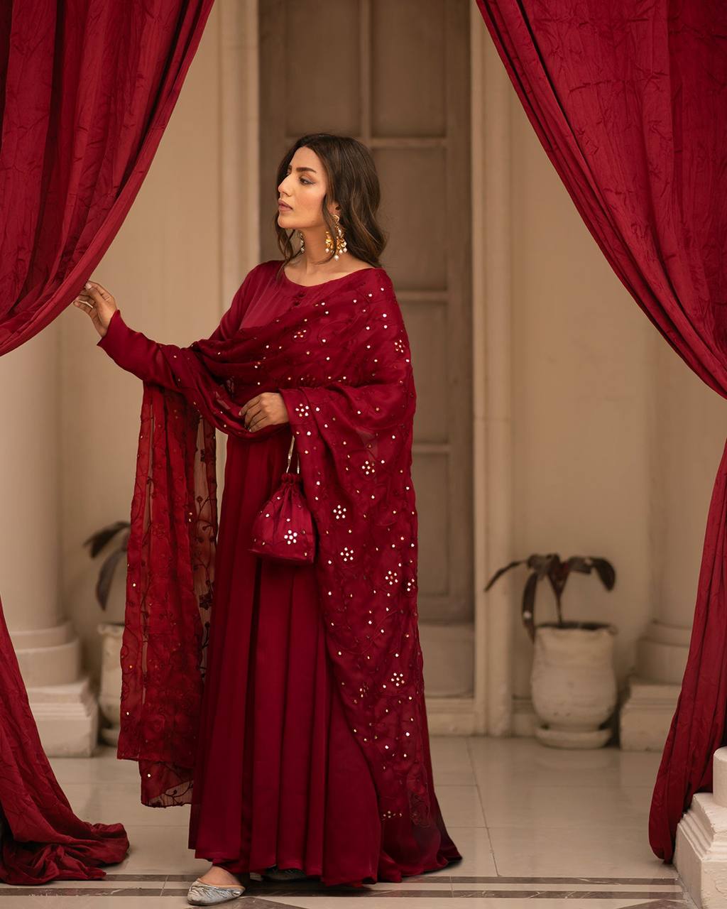 Maroon Anarkali Kurta Set