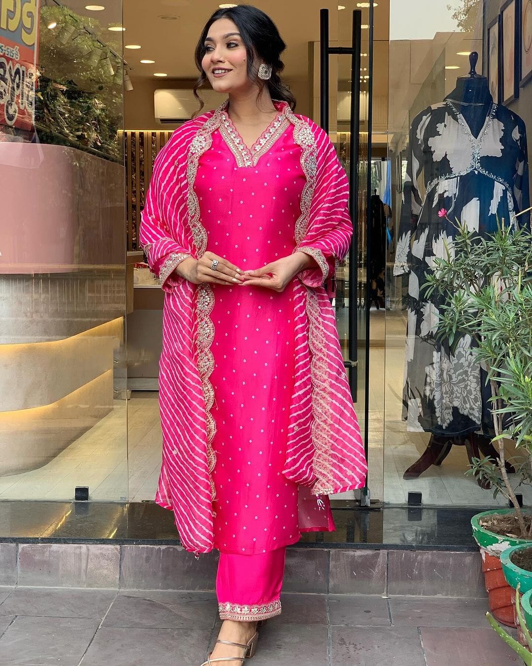 Pink Viscose Chanderi Kurta