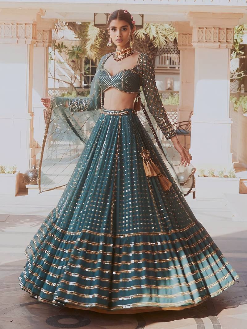 Green Sequien zari work Lehenga