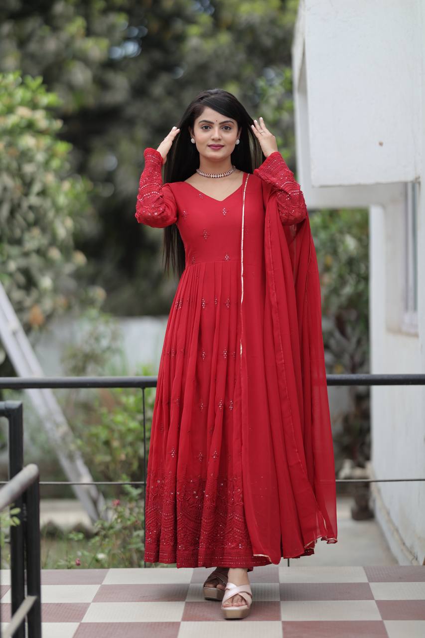 Maroon Embroidered Anarkali Kurta Set