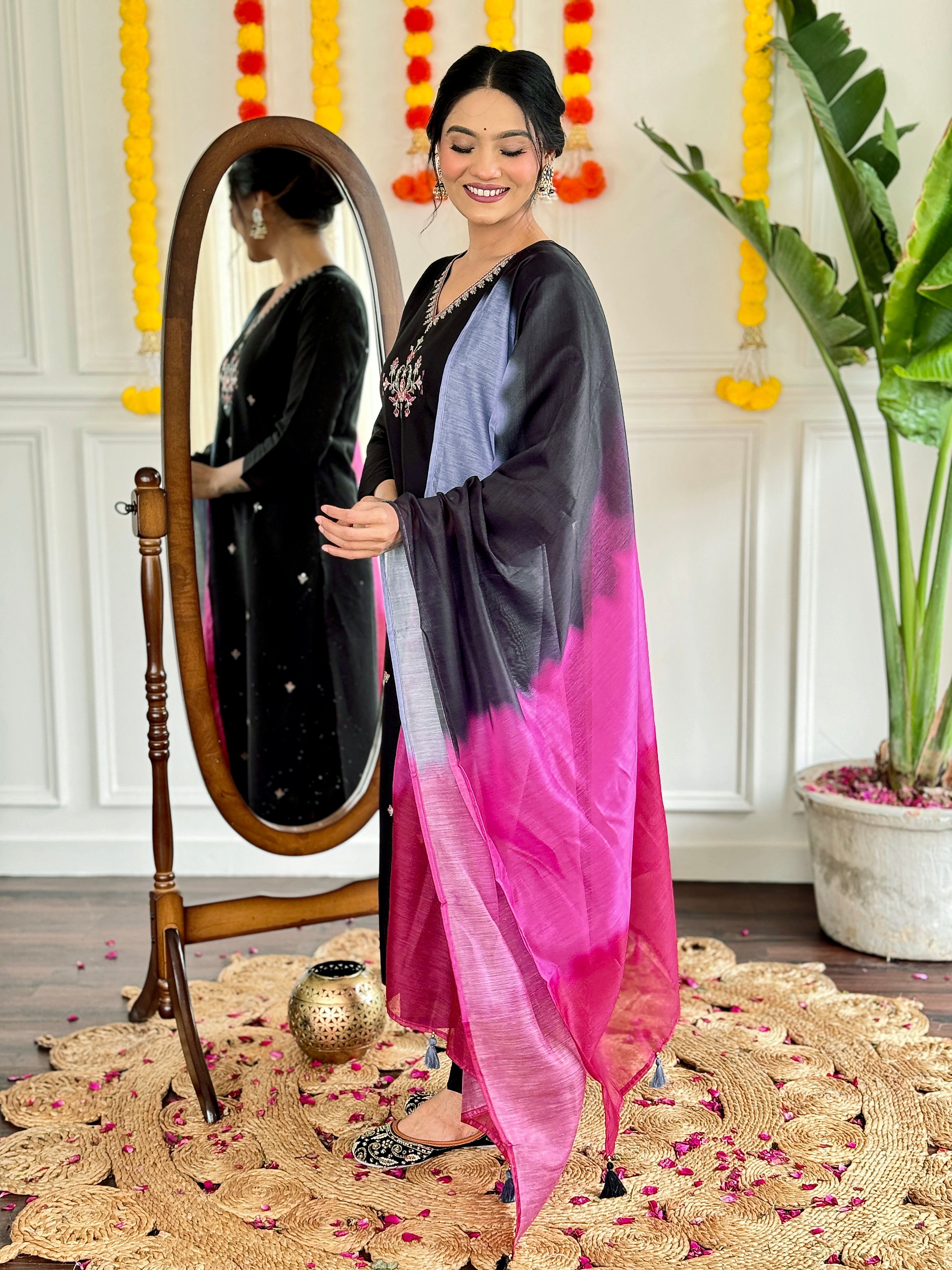 Black Viscose Chanderi Kurta
