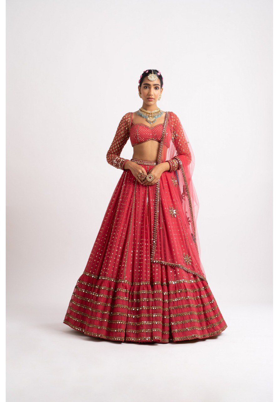 Red Sequien zari work Lehenga