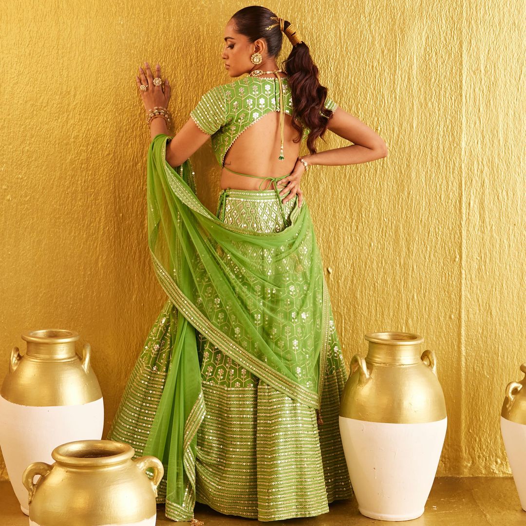 Bright Green Broad Border Lehenga