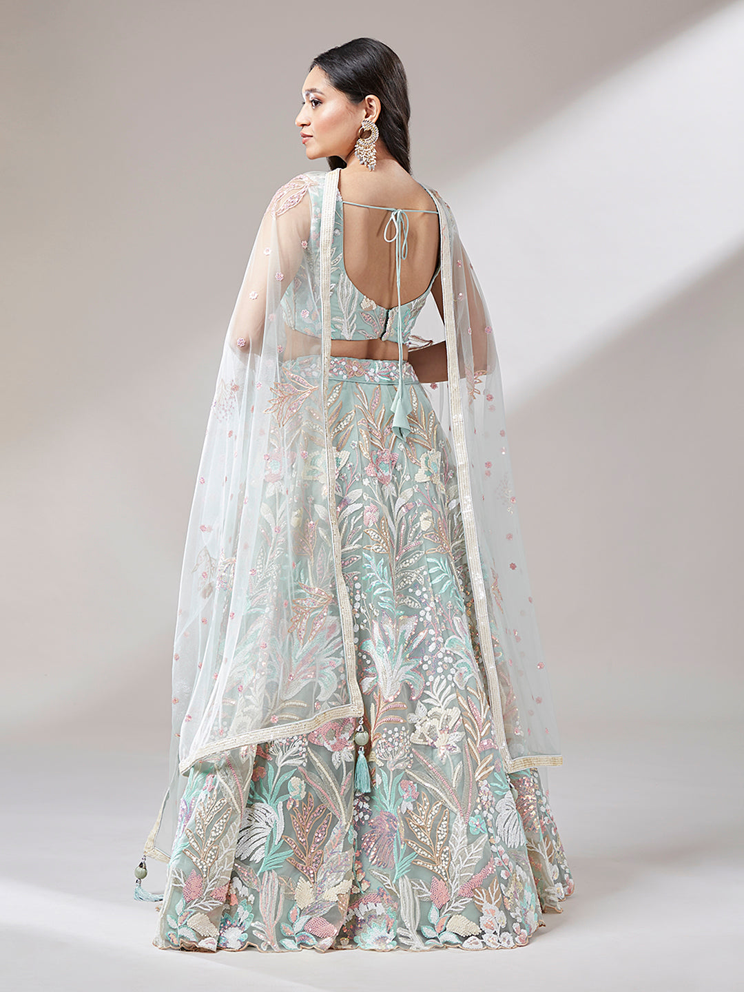 Lime Green Net Sequinse Work Lehenga Set