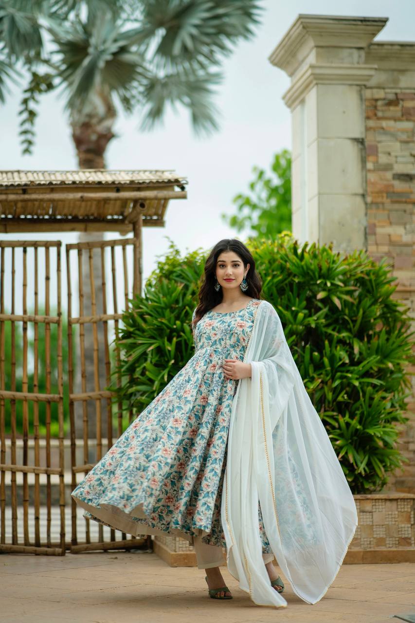Multicolor Floral Printed Anarkali Kurta Set