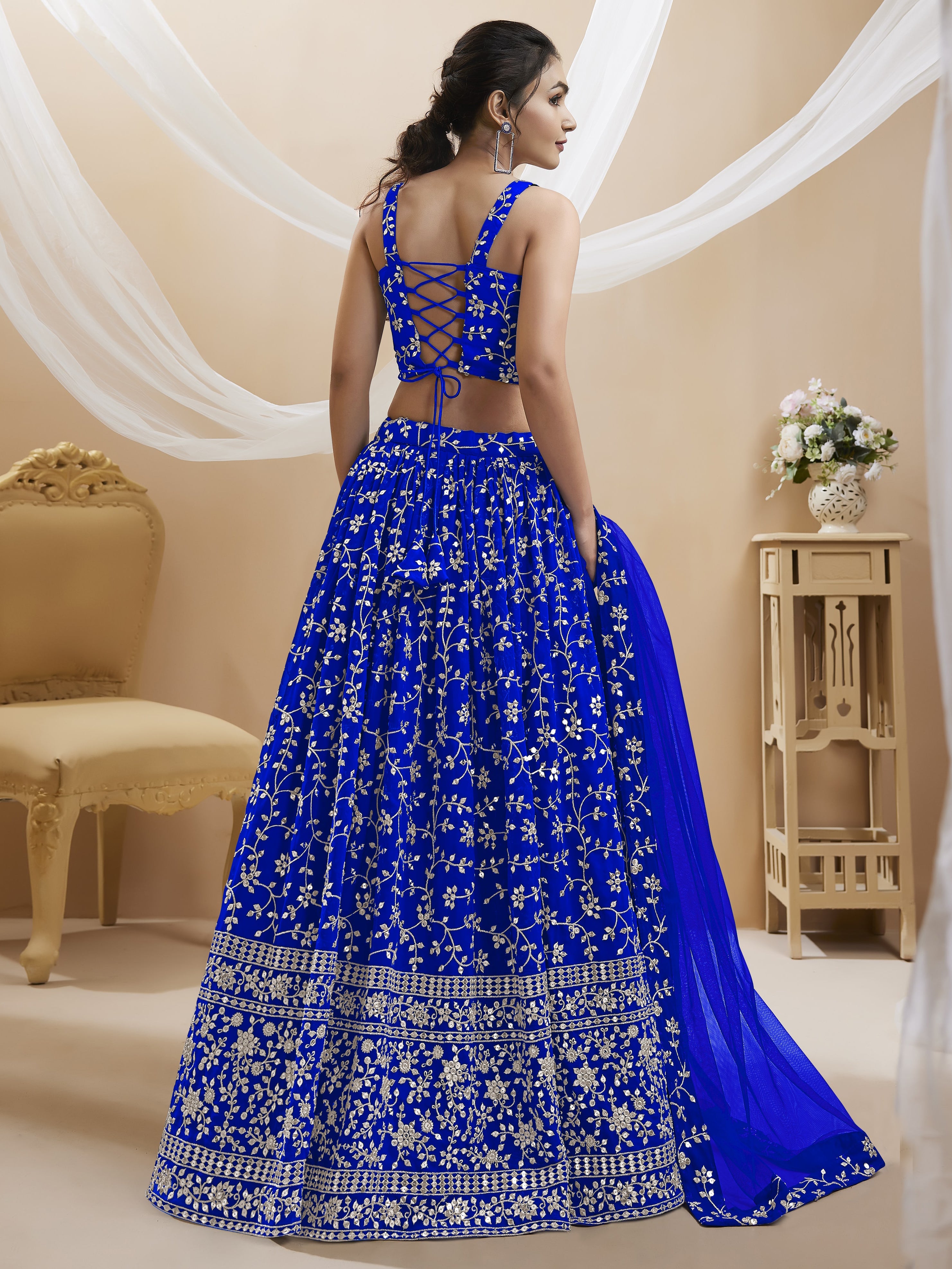 Blue Women's Georgette Embroidery Lehenga Choli
