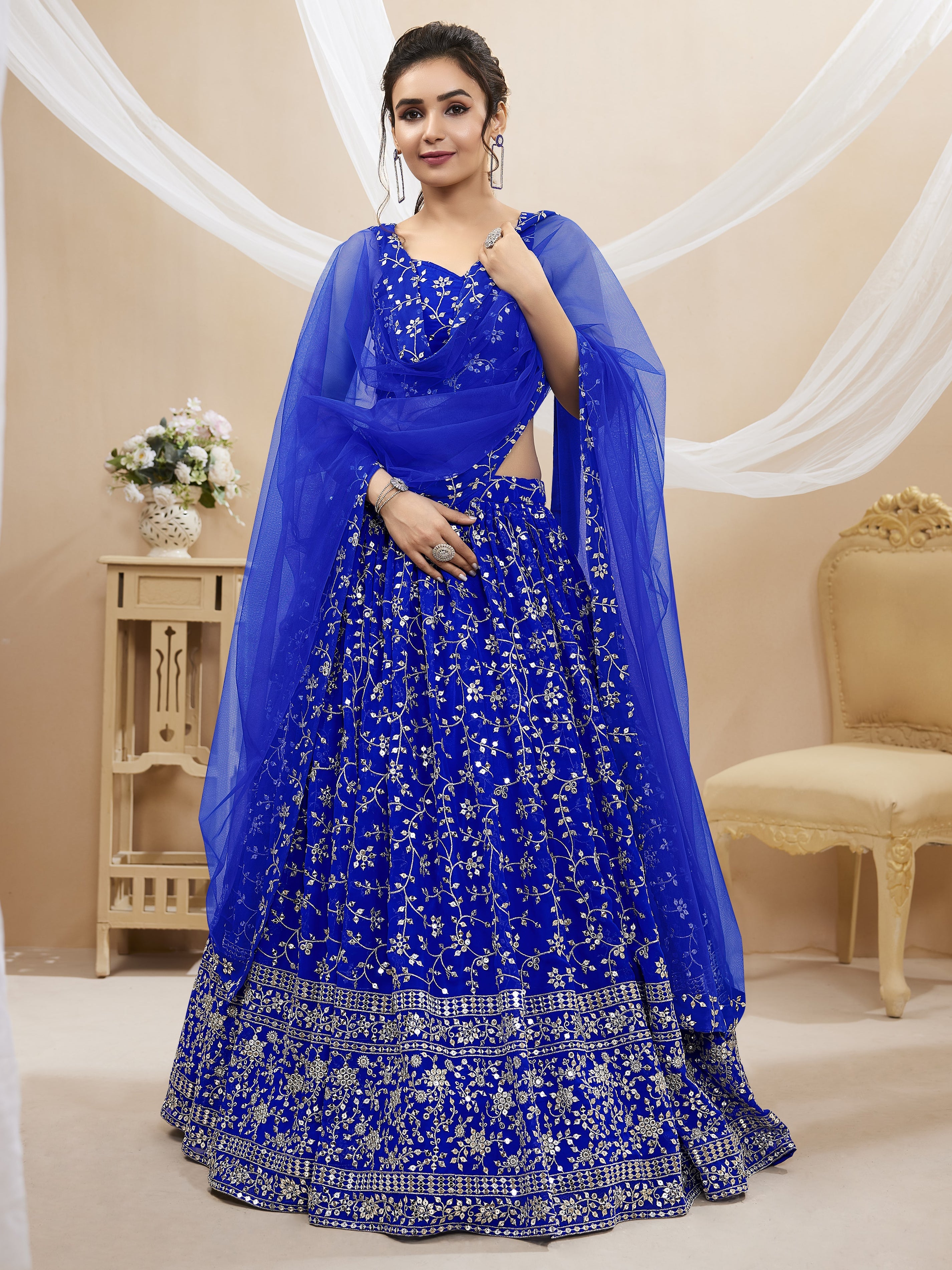 Blue Women's Georgette Embroidery Lehenga Choli