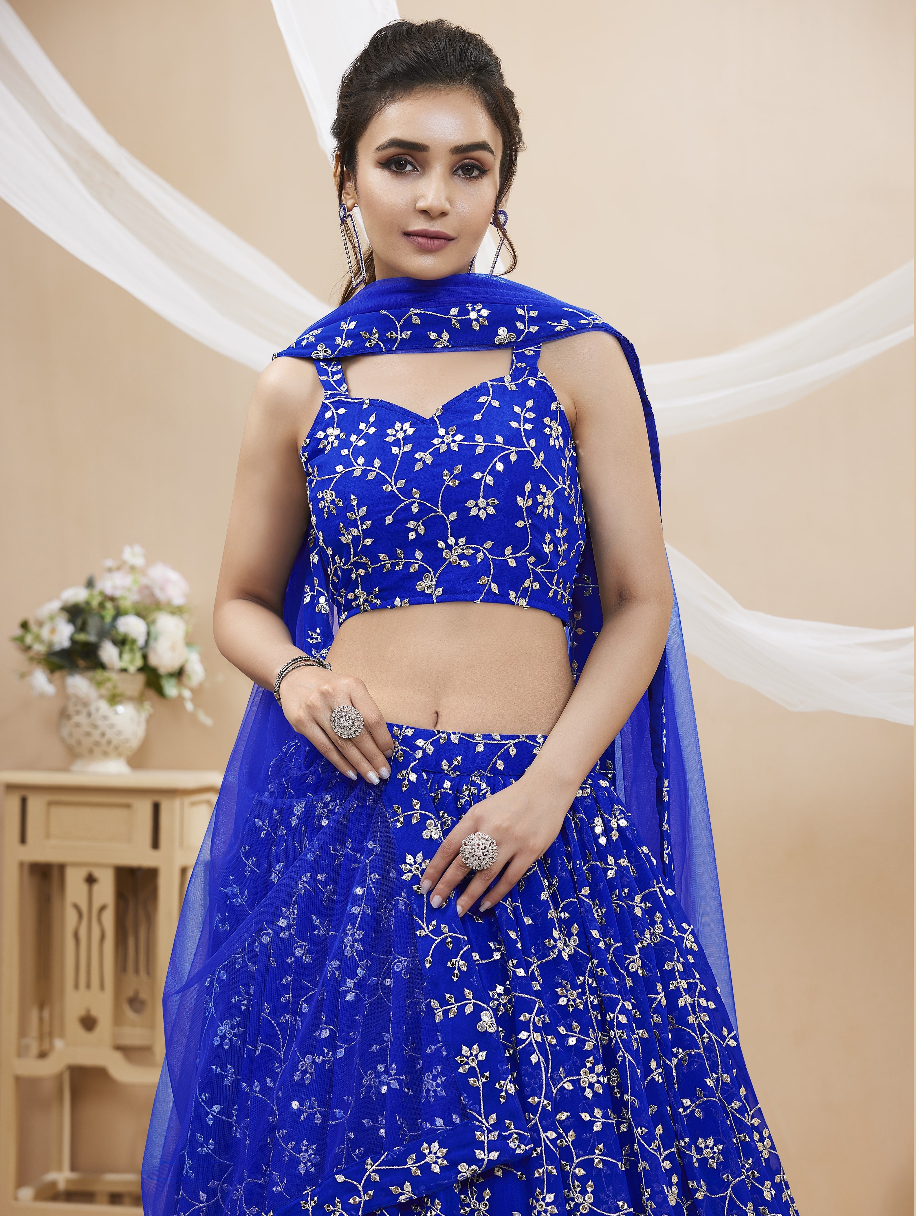 Blue Women's Georgette Embroidery Lehenga Choli