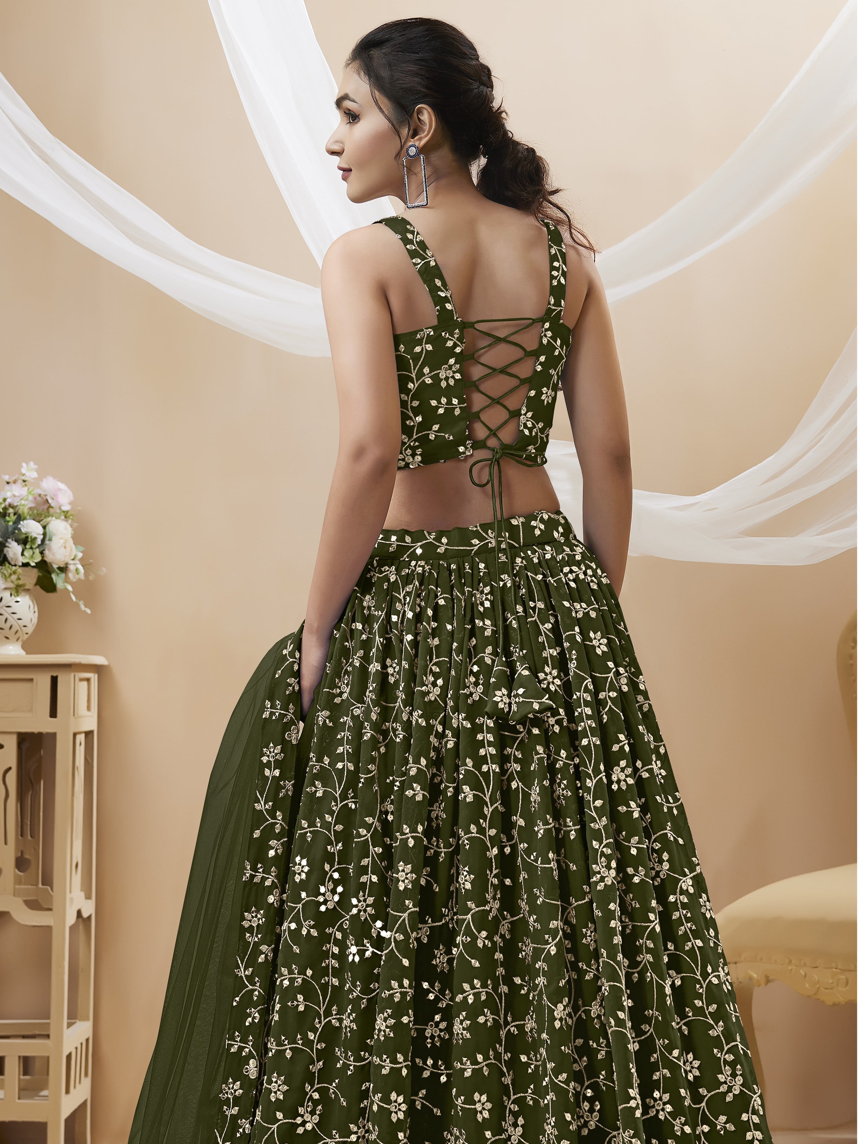 Green Women's Georgette Embroidery Lehenga Choli