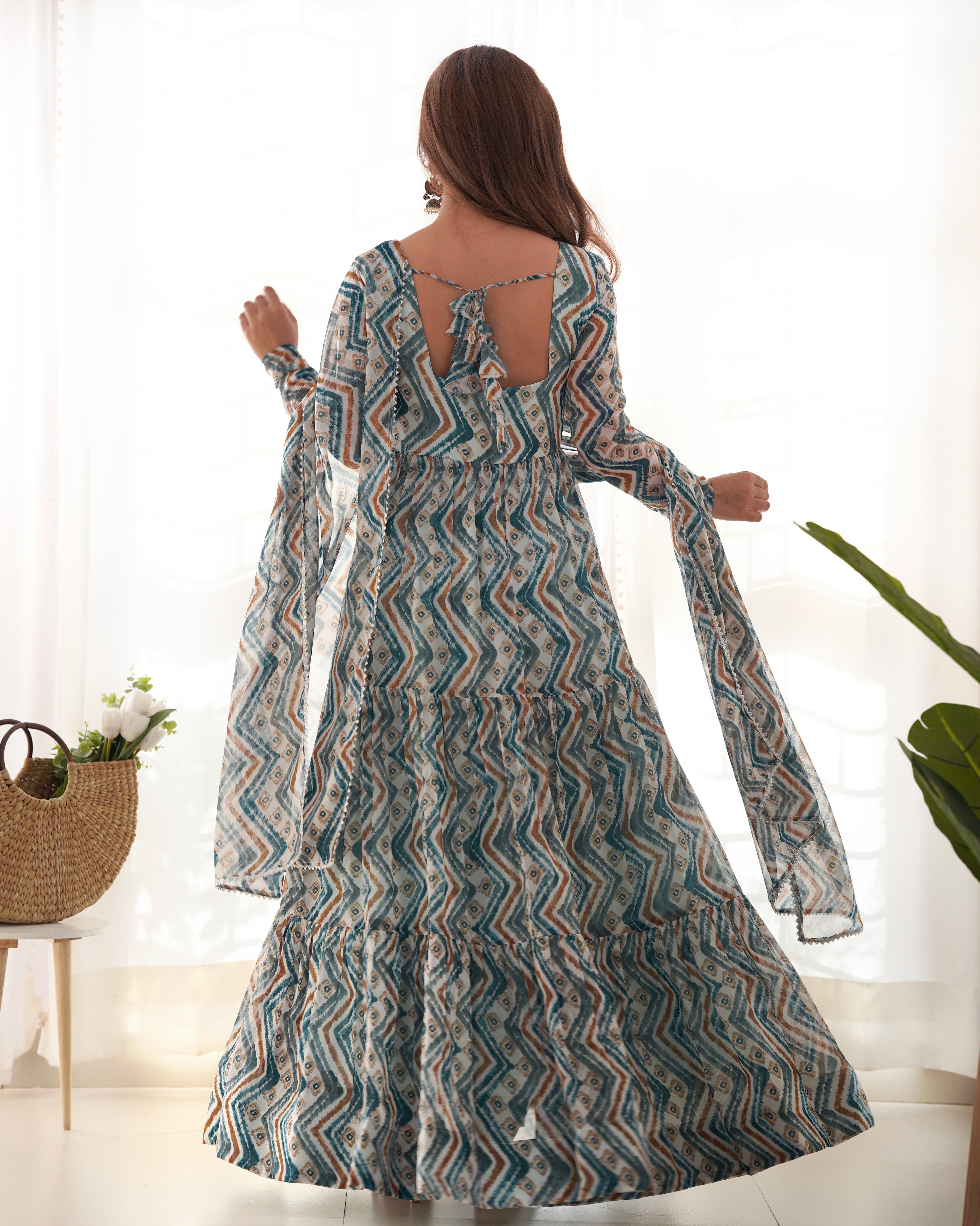 LightBlue Pure Soft Fox Georgette Kurta Set With Zigzag Print