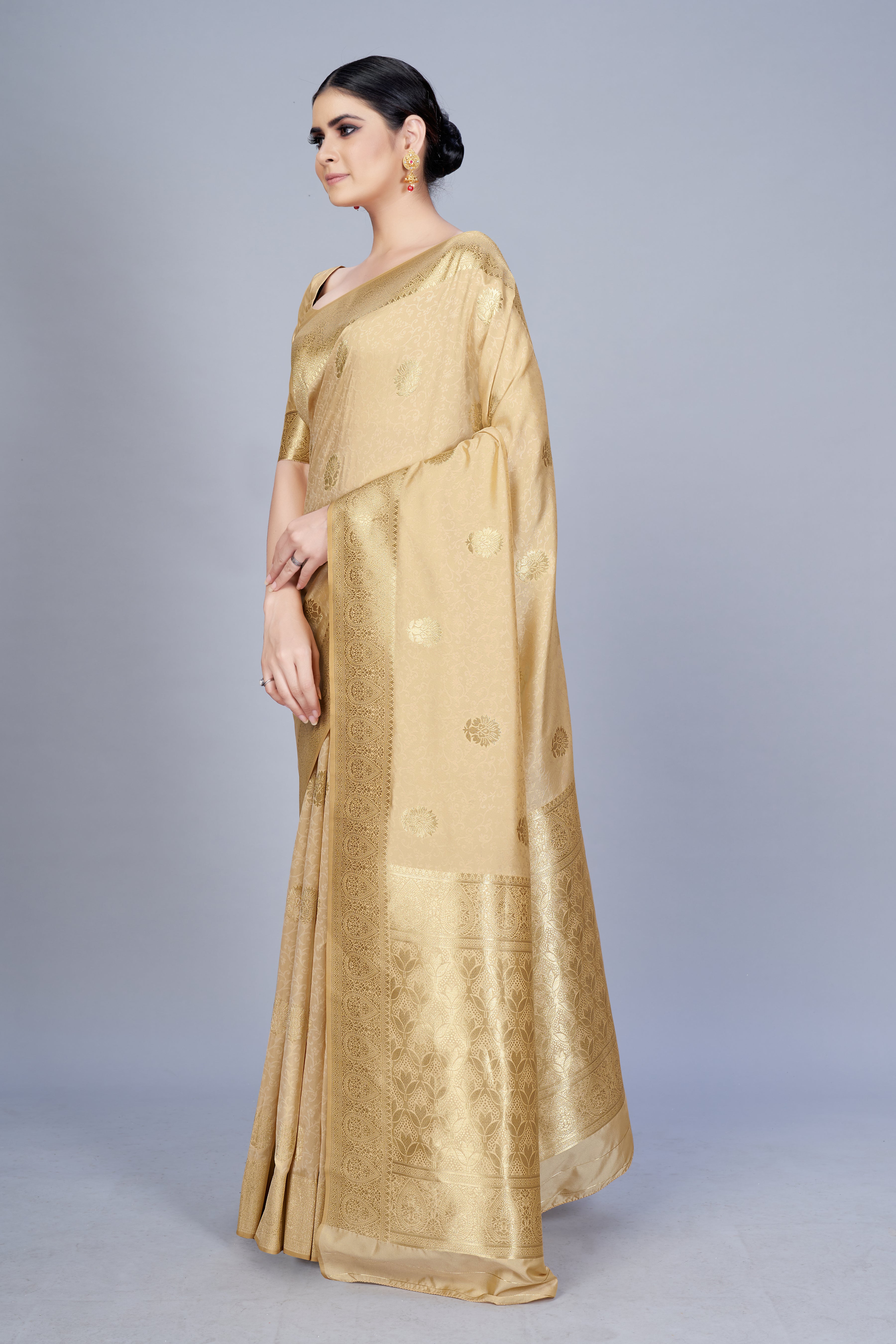 Beige Zari Woven Work Banarasi Soft Silk