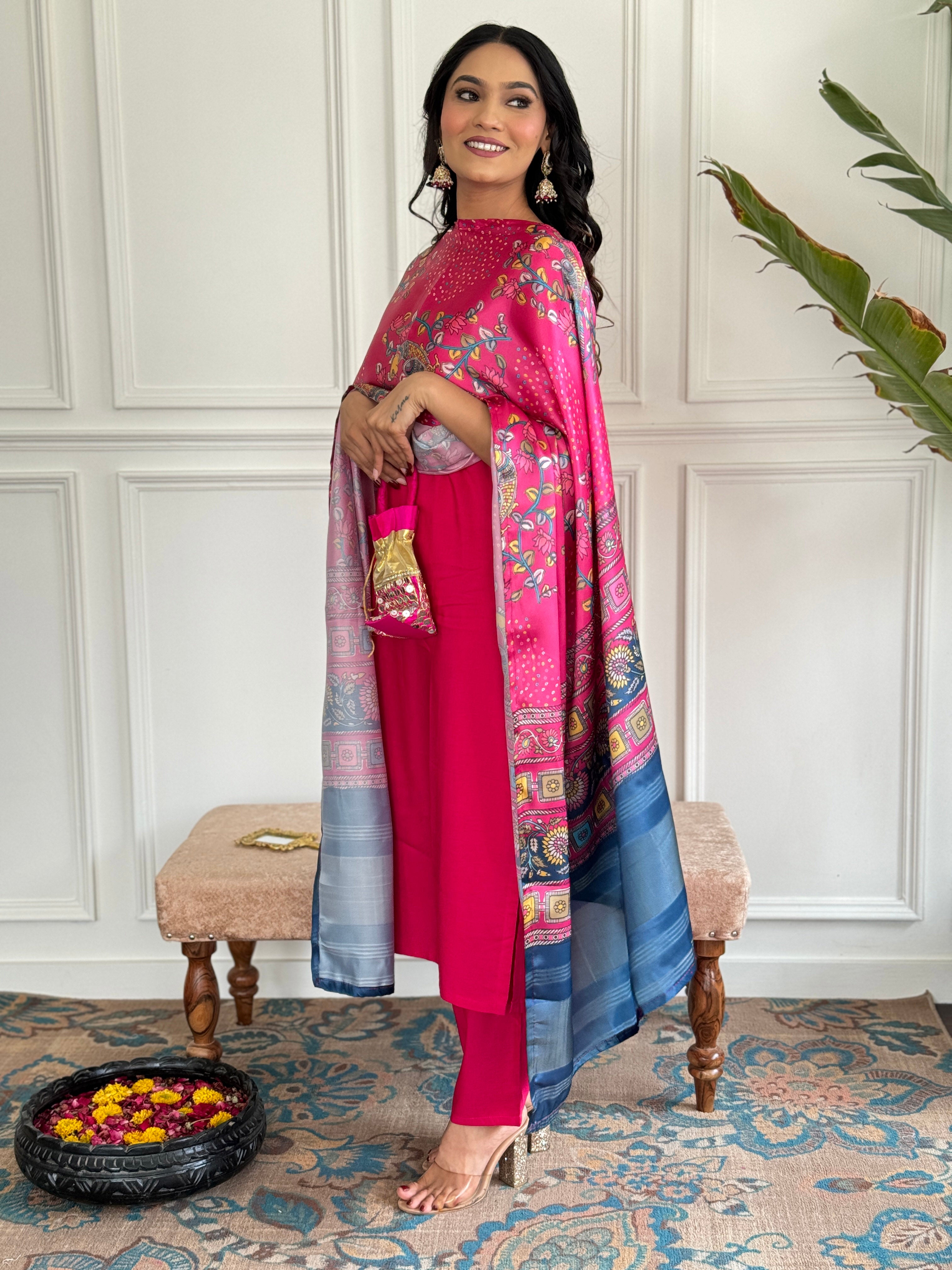 Viscose Fabric work Straight cut Kurta, Pant and Dupatta Set
