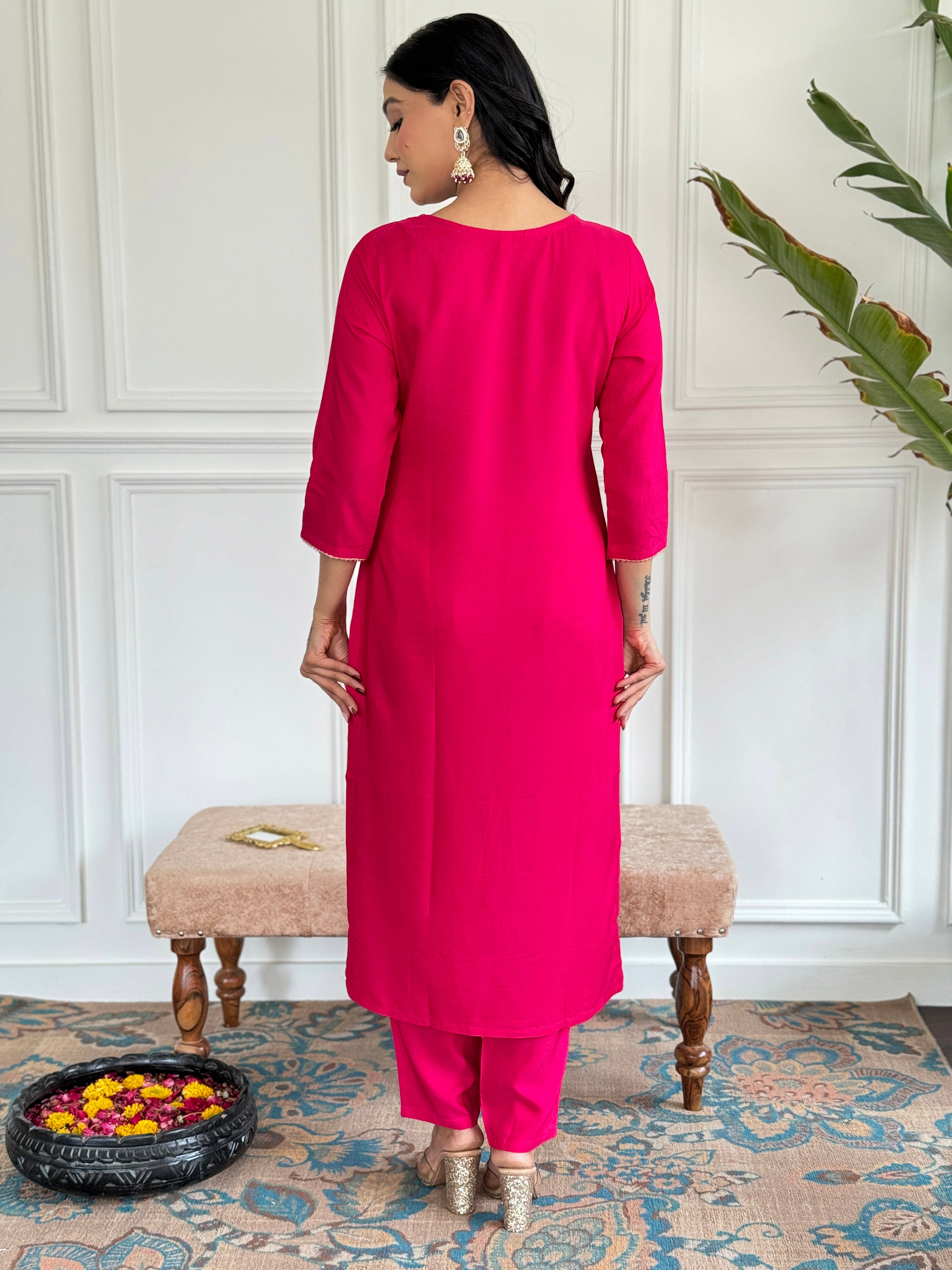 Viscose Fabric work Straight cut Kurta, Pant and Dupatta Set