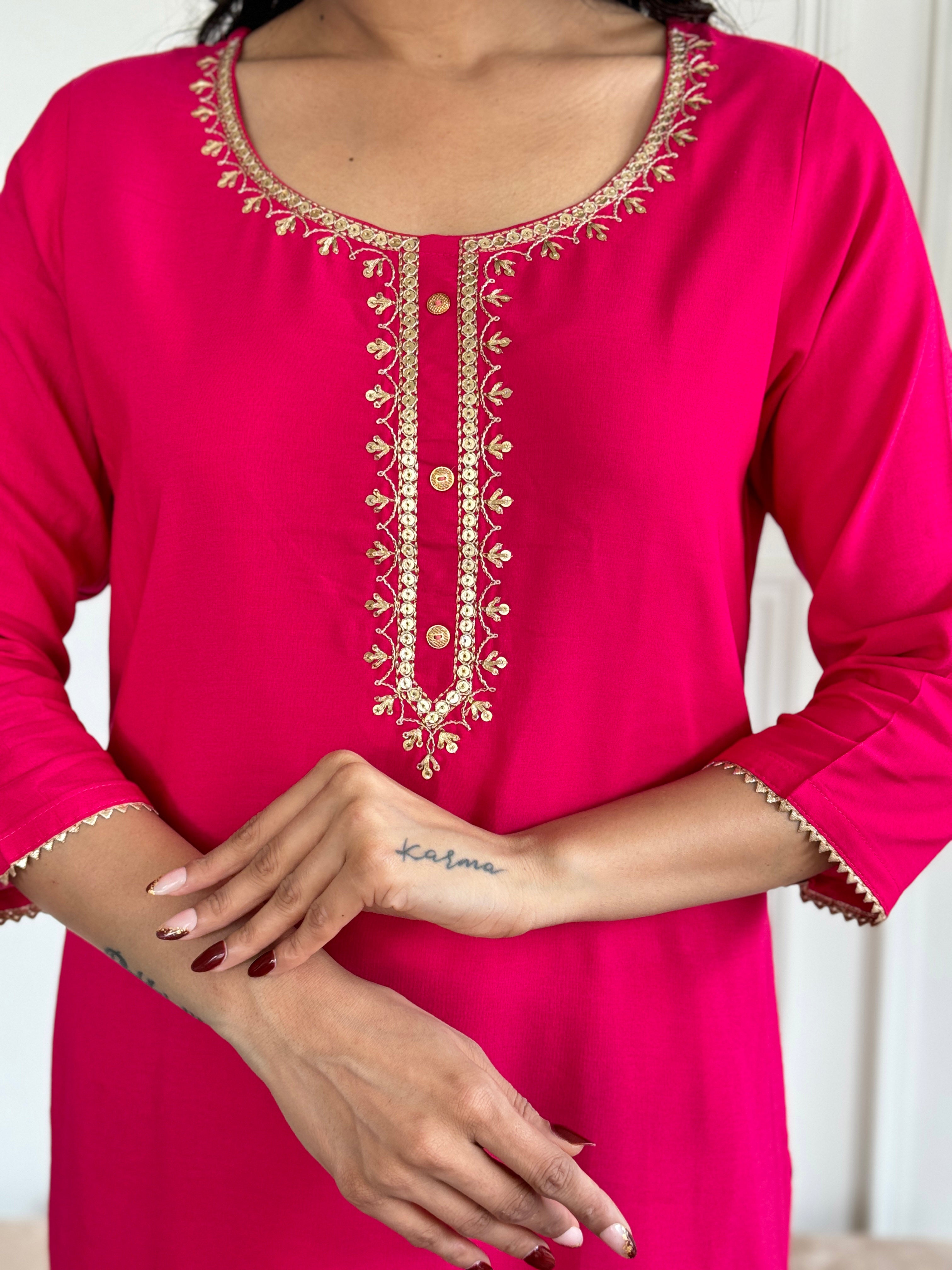 Viscose Fabric work Straight cut Kurta, Pant and Dupatta Set