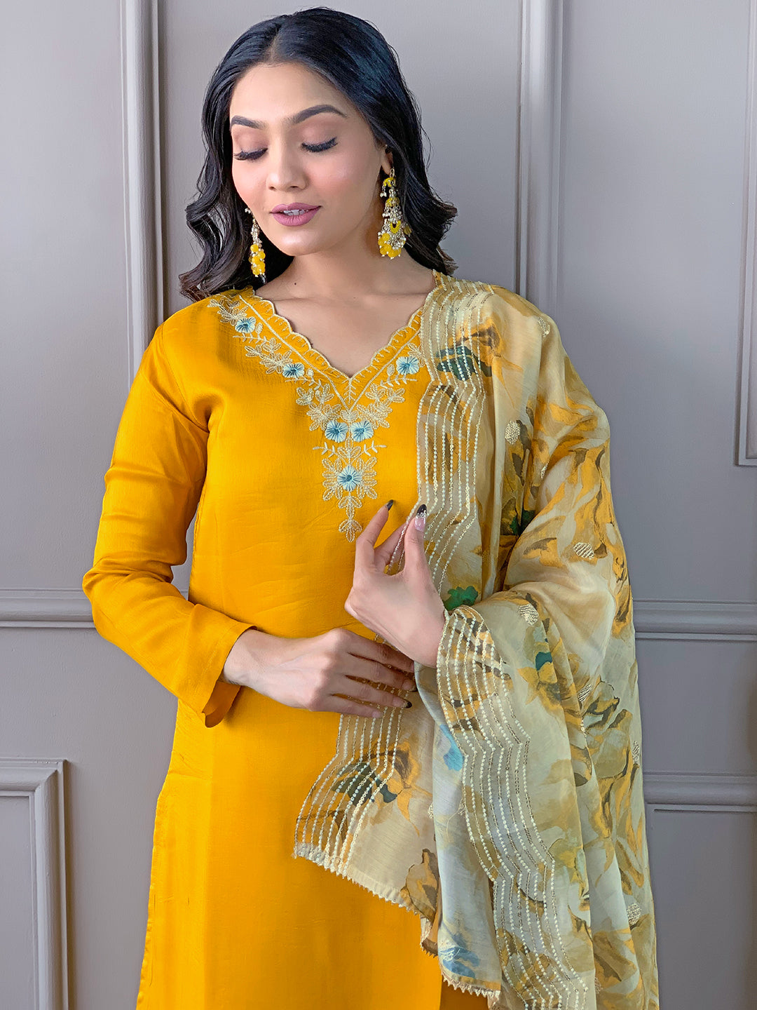 Gorgeous Embroidered Viscose Fabric Straight Kurta, Pant and Dupatta Set