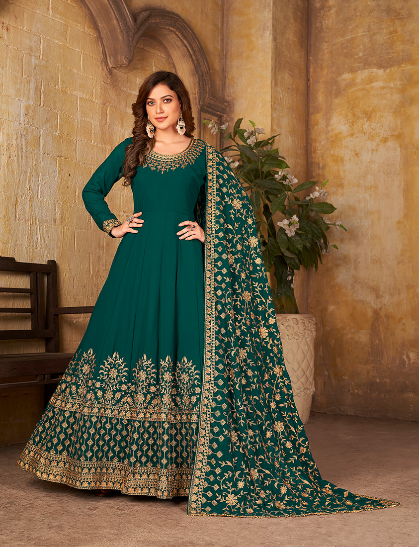 TealGeorgetteEmbroideredKurta