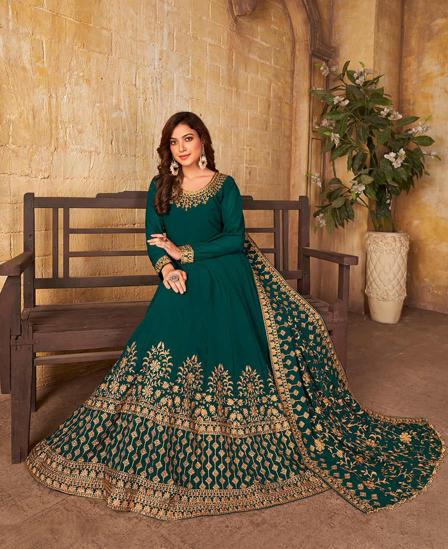 TealGeorgetteEmbroideredKurta