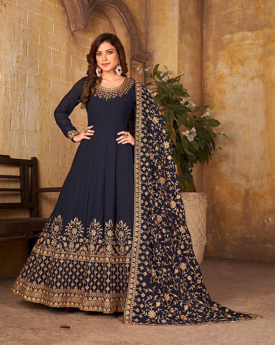 Navy_BlueGeorgetteEmbroideredKurta