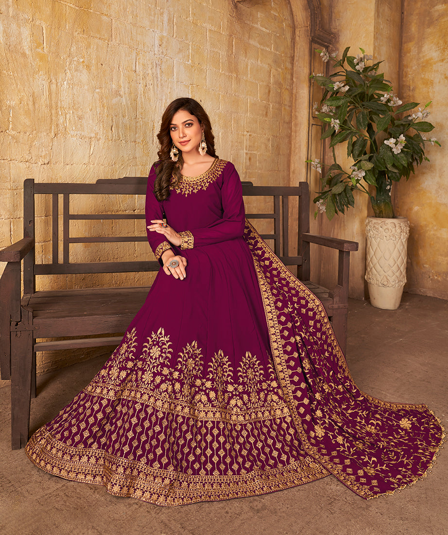 MagentaGeorgetteEmbroideredKurta