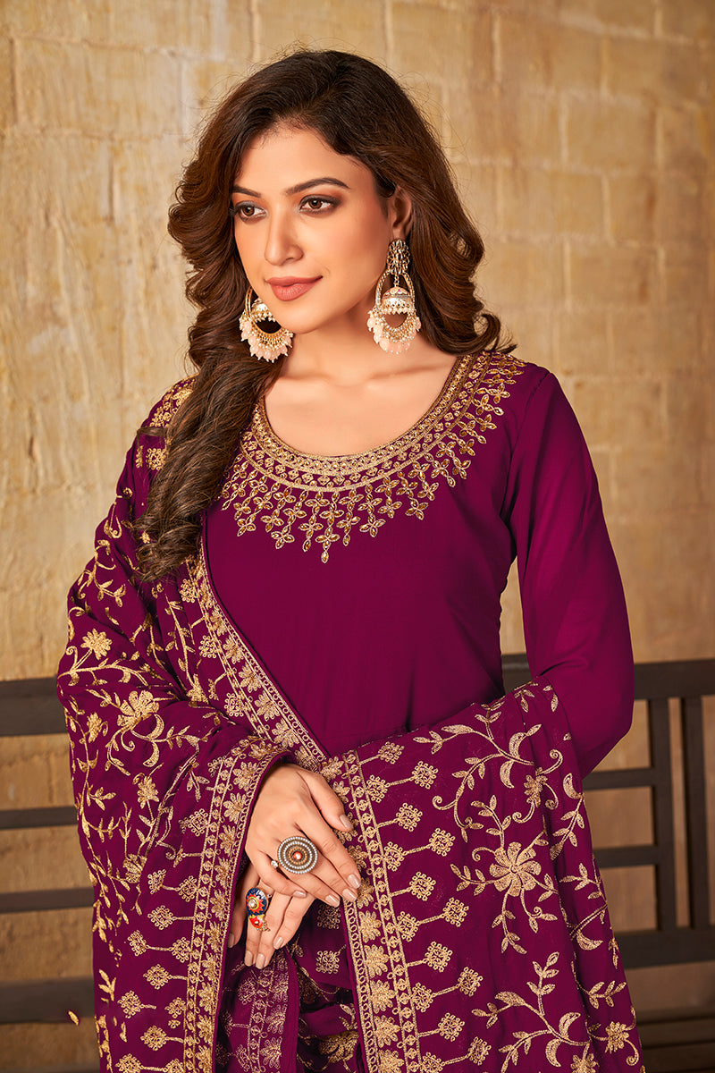MagentaGeorgetteEmbroideredKurta