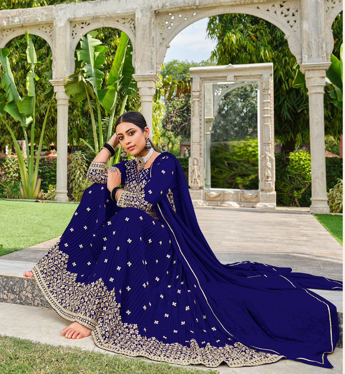 Navy-BlueGeorgetteEmbroideredKurta