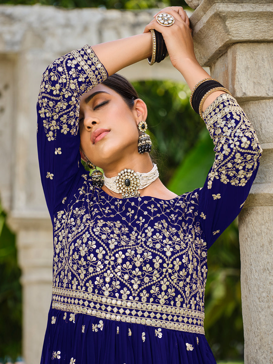 Navy-BlueGeorgetteEmbroideredKurta