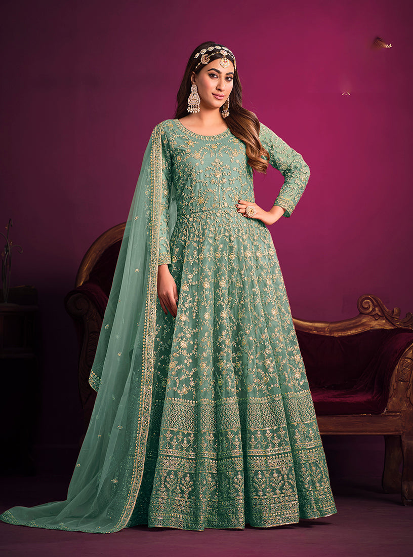 Sky-BlueNetEmbroideredKurta