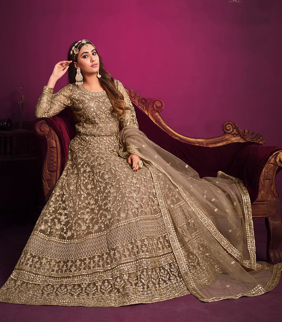 Dark-BeigeNetEmbroideredKurta