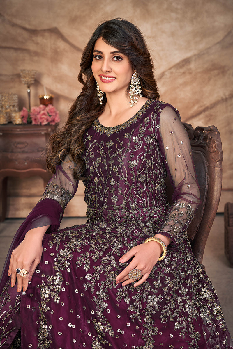MagentaNetEmbroideredKurta