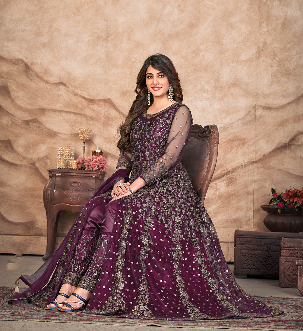 MagentaNetEmbroideredKurta