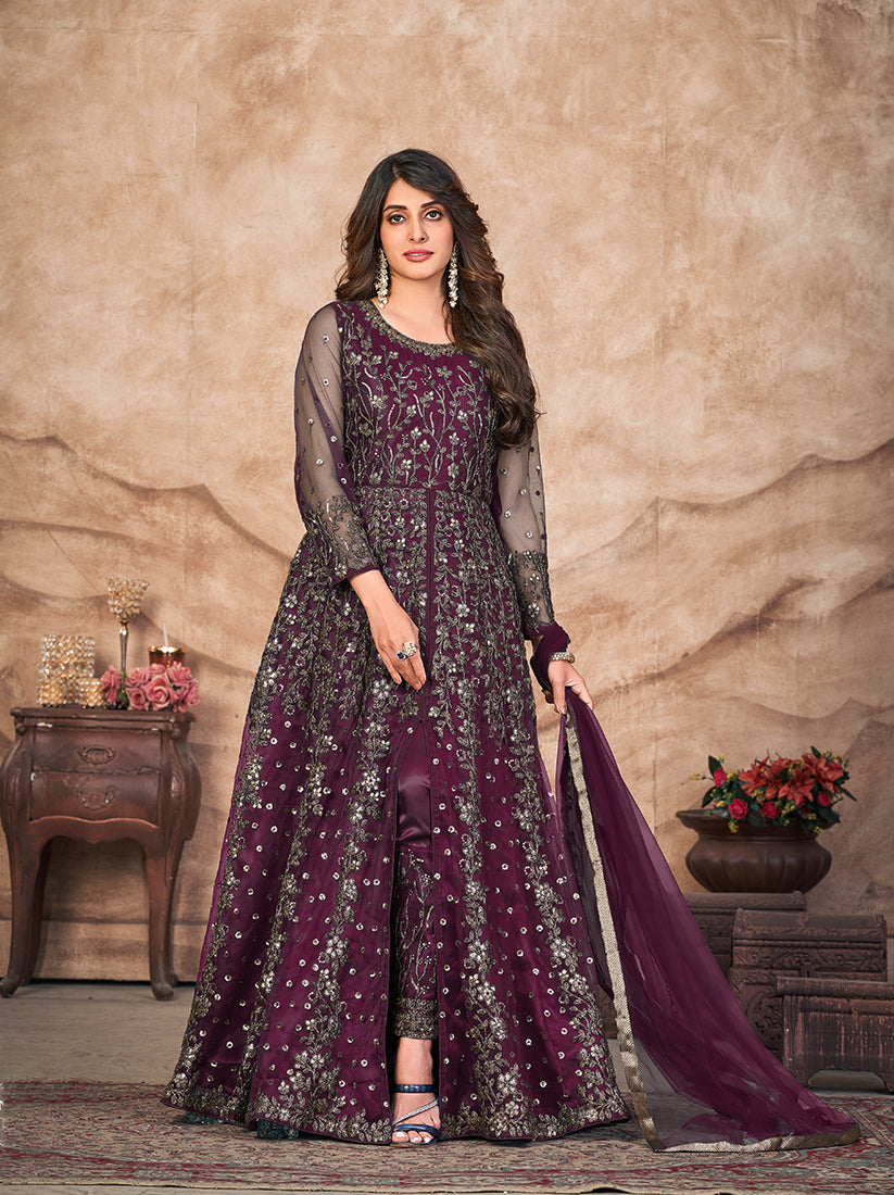 MagentaNetEmbroideredKurta