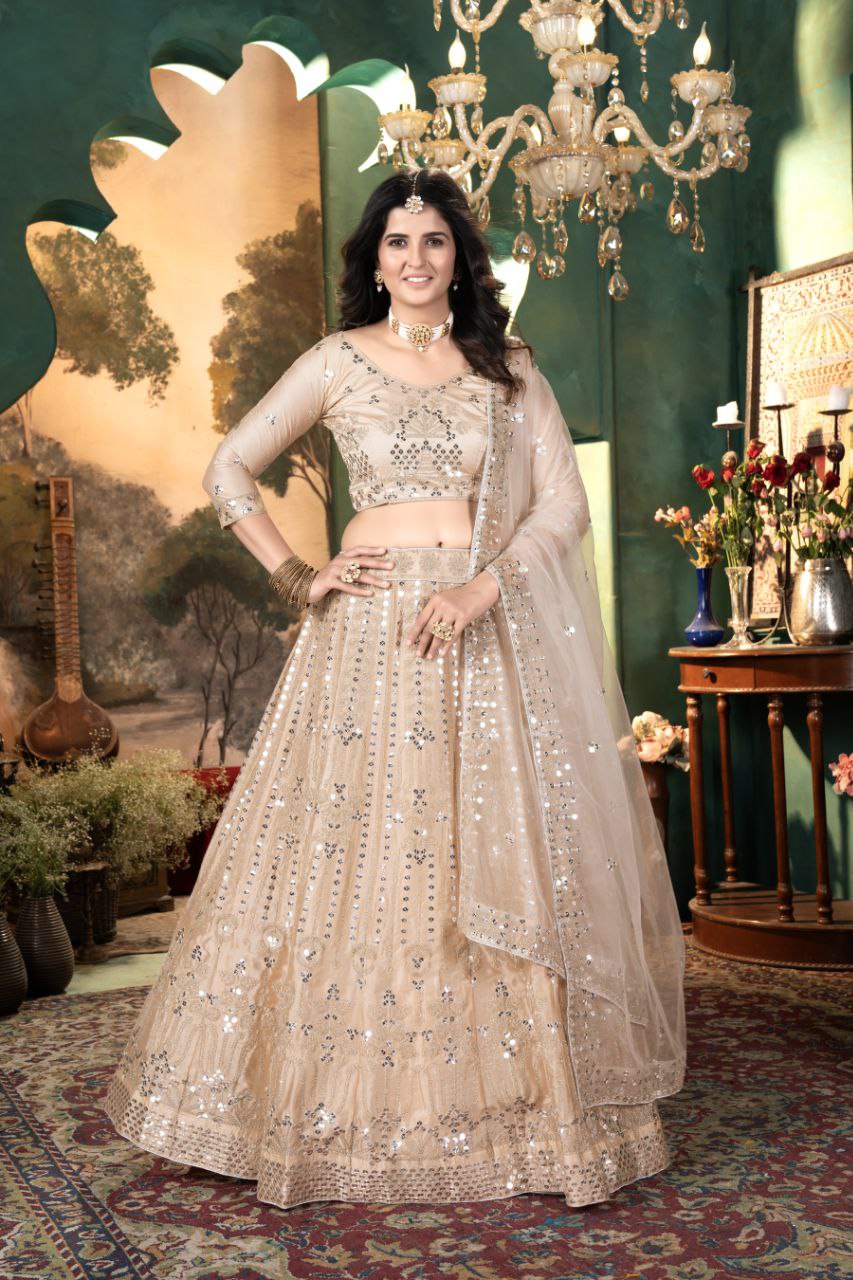Peach Satin Lehenga With Embroidery work