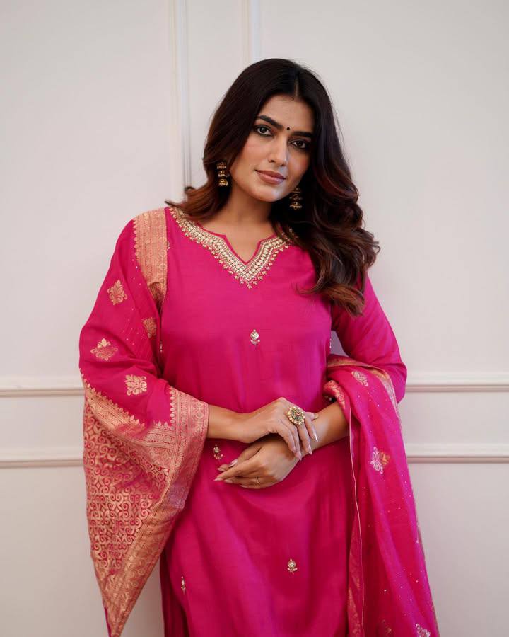 Pink Embroidered Straight Kurta Set