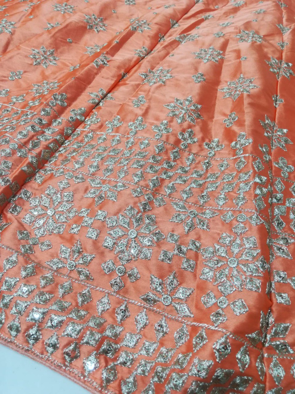 Orange Silk Lehenga With Zari Embroidery