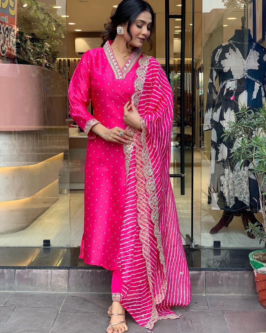 Pink Viscose Chanderi Kurta