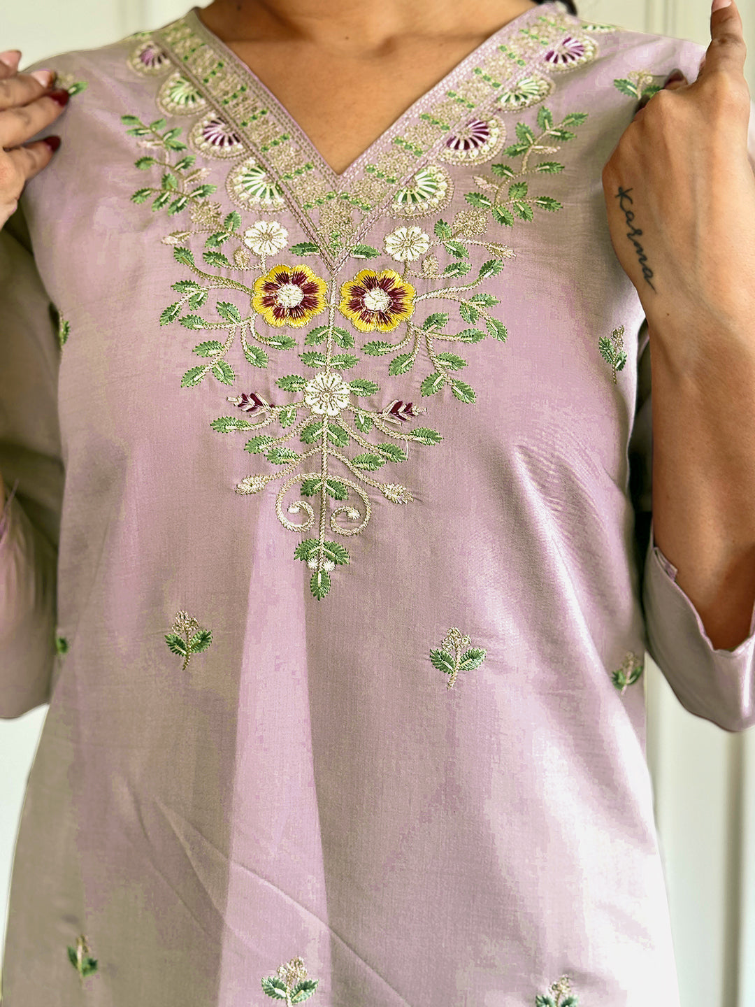 Beige Chanderi Embroidery Kurta