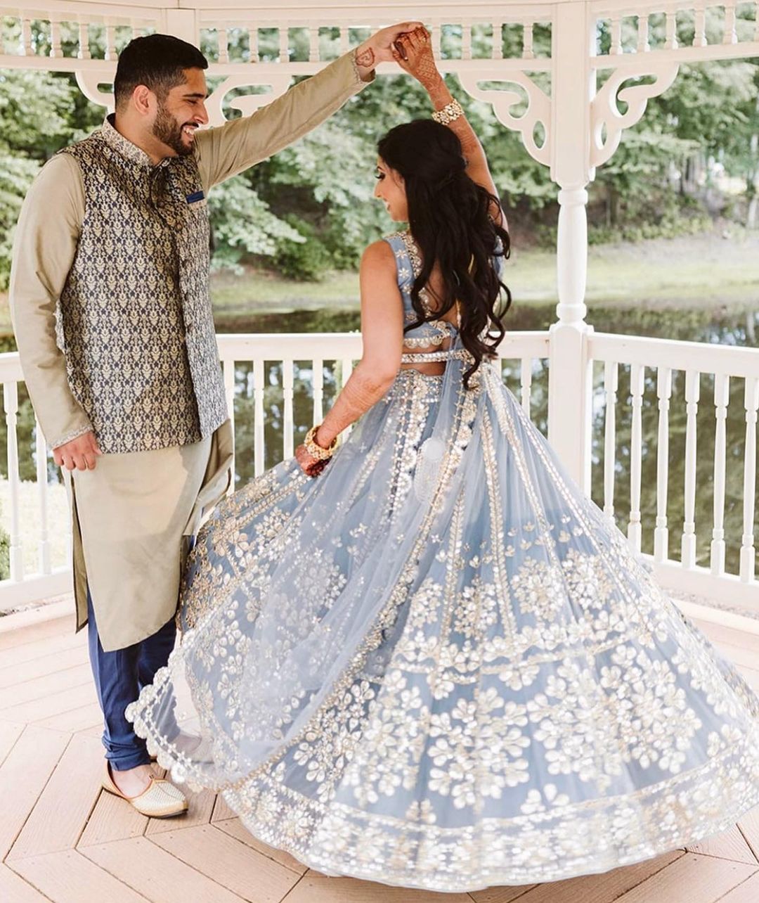 Powder Blue Zari Mirror Work Lehenga