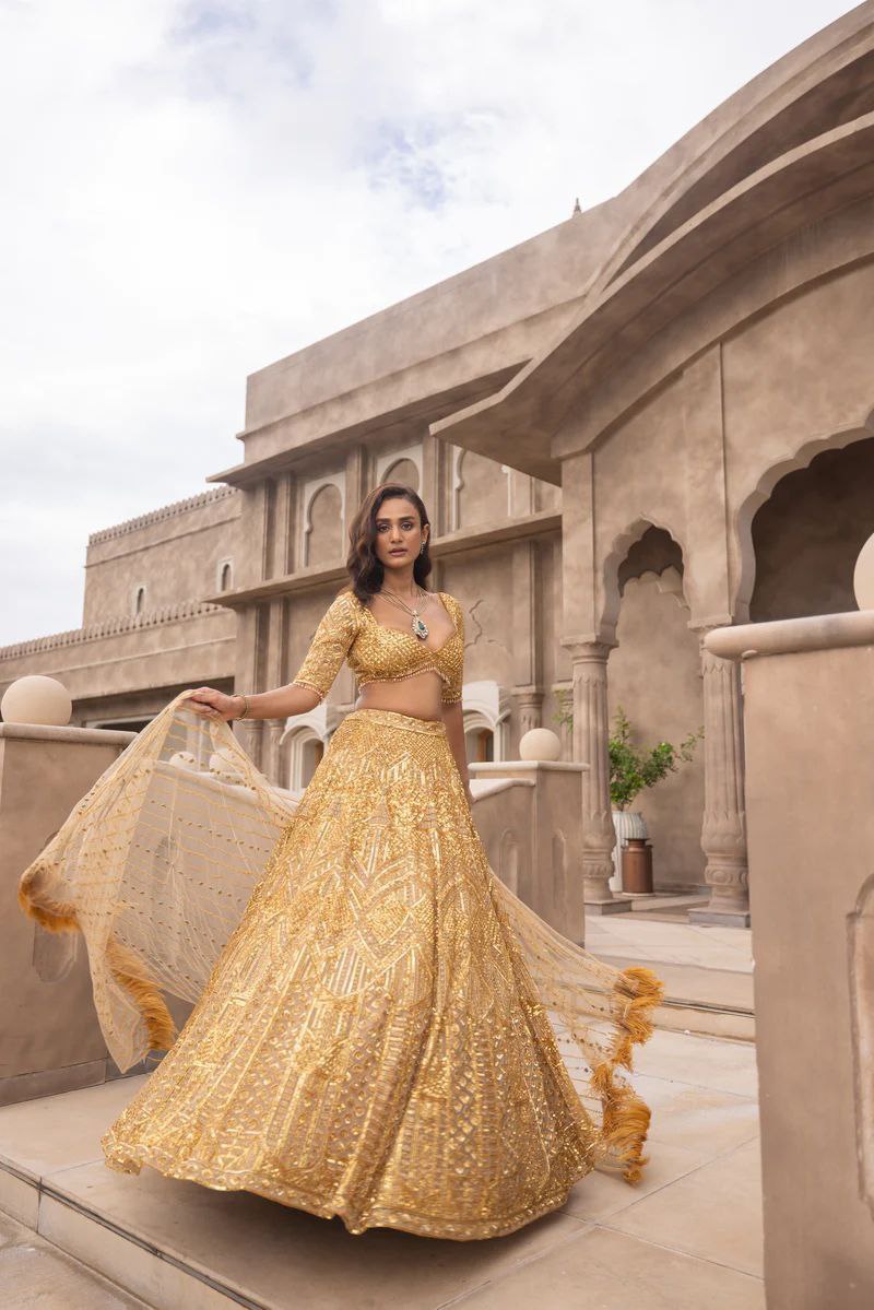 Yellow Lehenga with Dori work