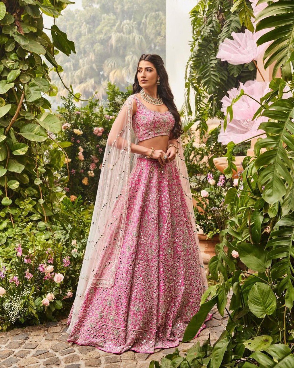 Pink Mirror Embroidery Lehenga
