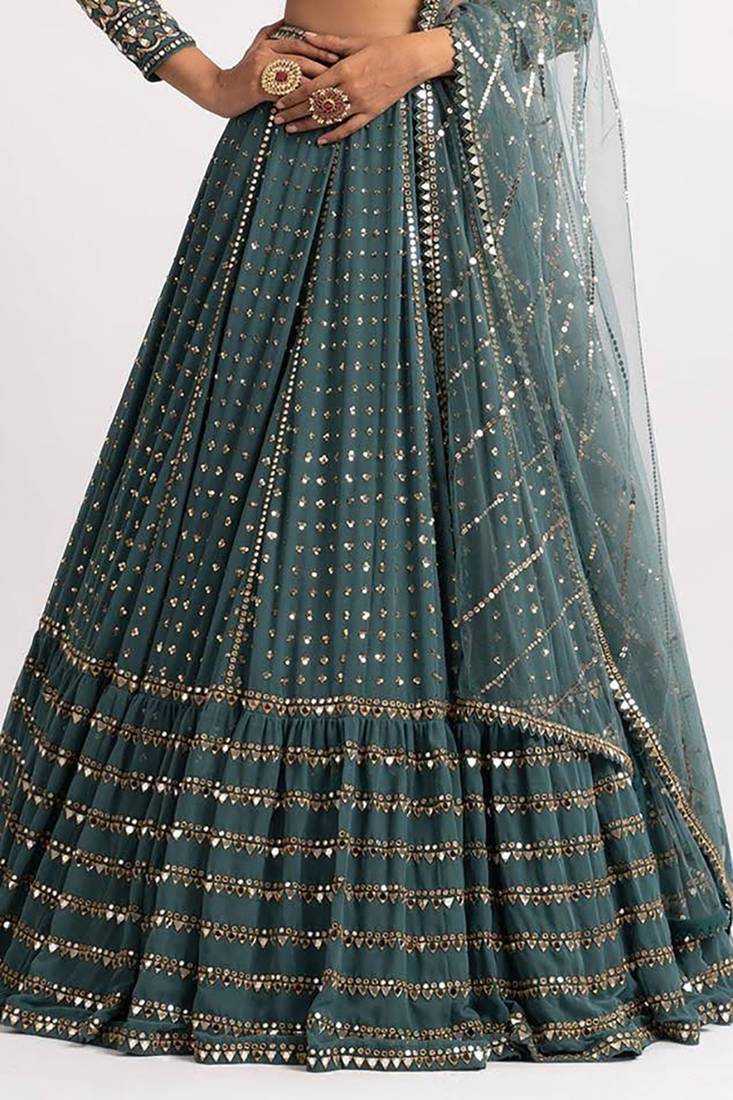 Green Sequien zari work Lehenga