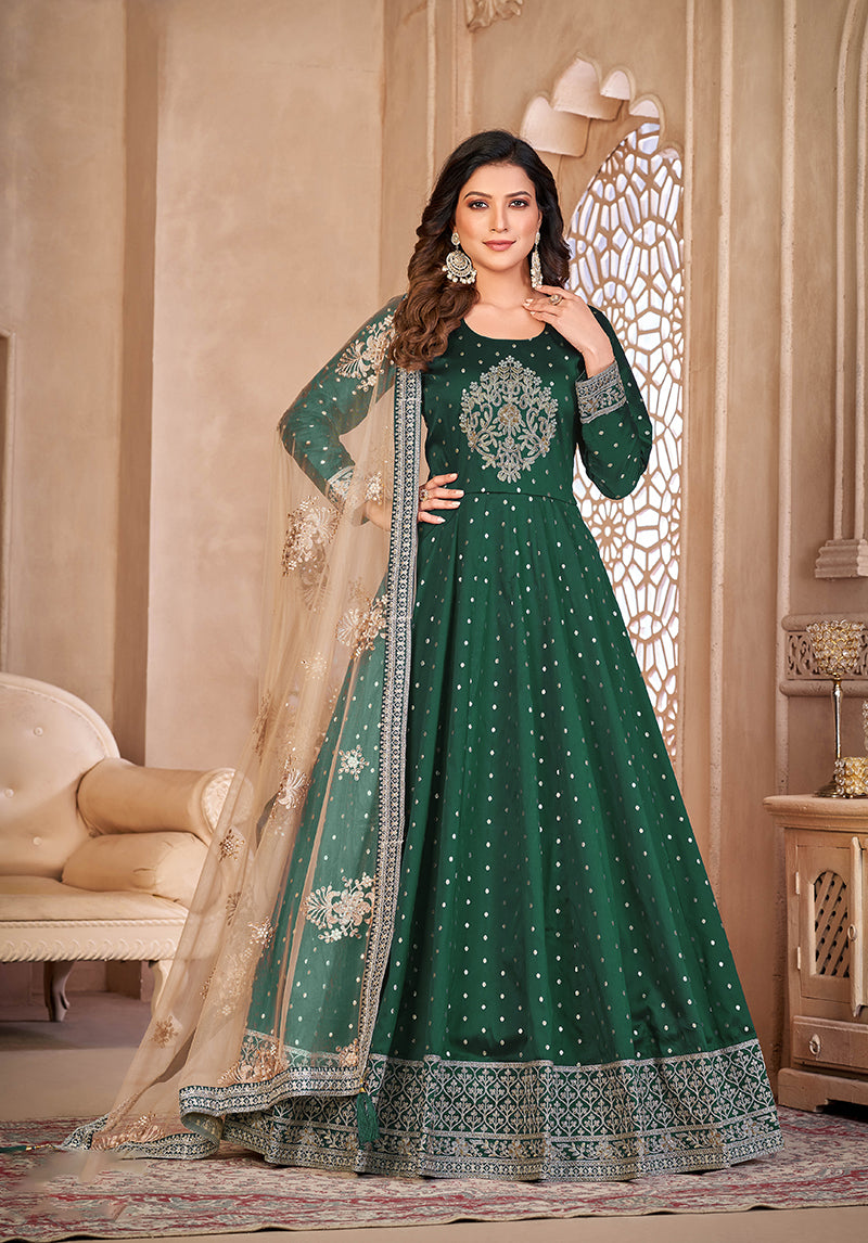 Dark-GreenTaffetaEmbroideredKurta