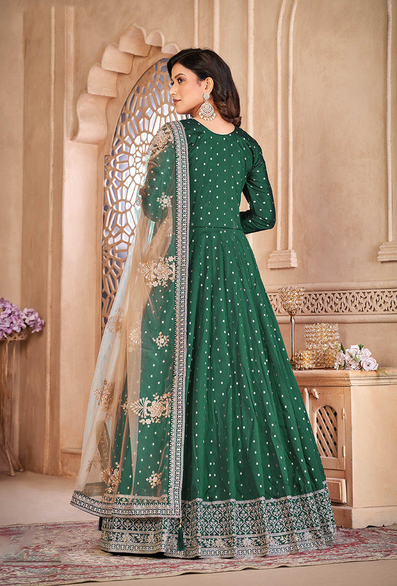 Dark-GreenTaffetaEmbroideredKurta