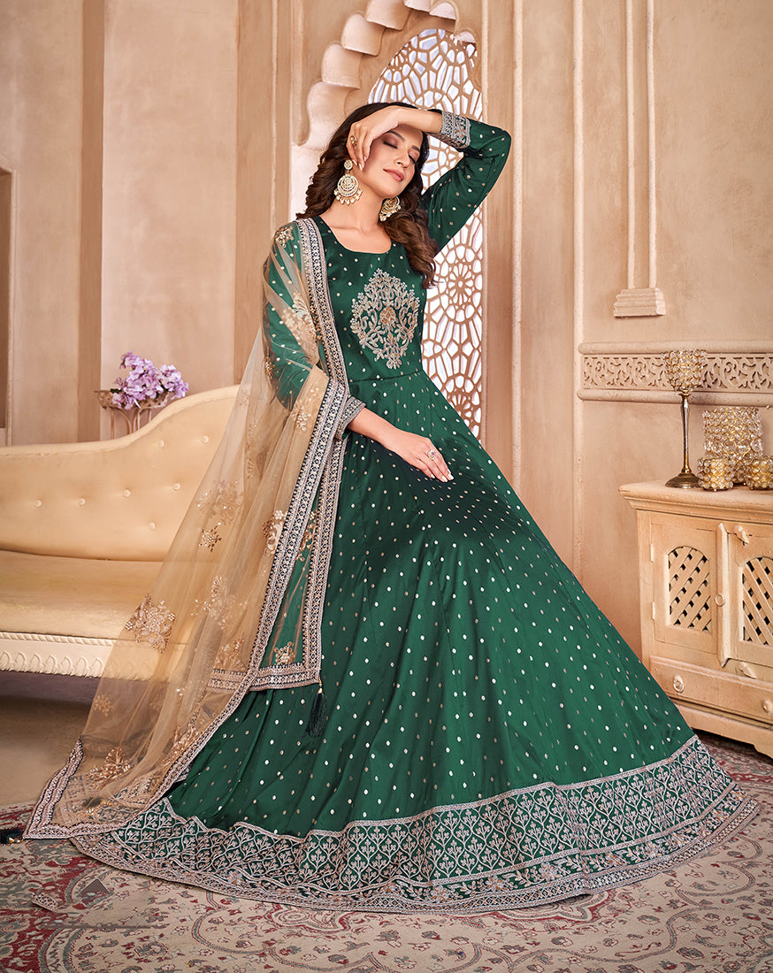 Dark-GreenTaffetaEmbroideredKurta
