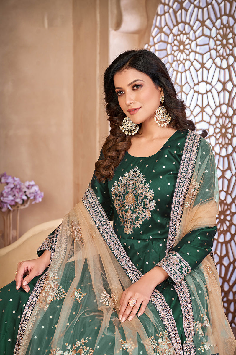 Dark-GreenTaffetaEmbroideredKurta